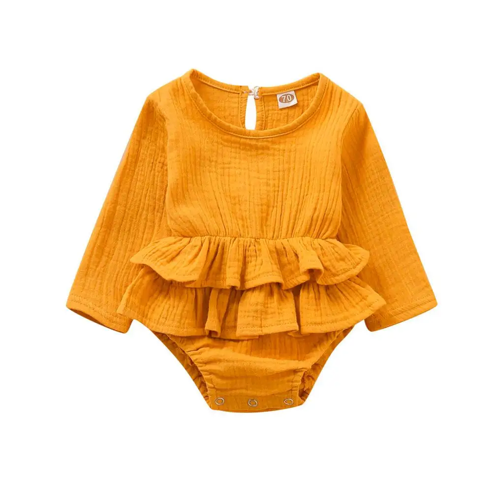 Детский комбинезон с длинными рукавами для девочек, прочный комбинезон, боди, одежда, наряды, плиссированный комбинезон, халаты, термобелье, боди, 40A1 - Цвет: Yellow  baby clothes