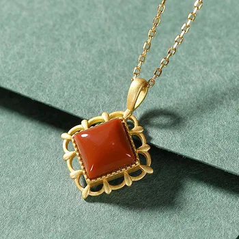 

S925 pure silver plated natural south with onyx personality hollow-out lozenge temperament lady chain sets of chain