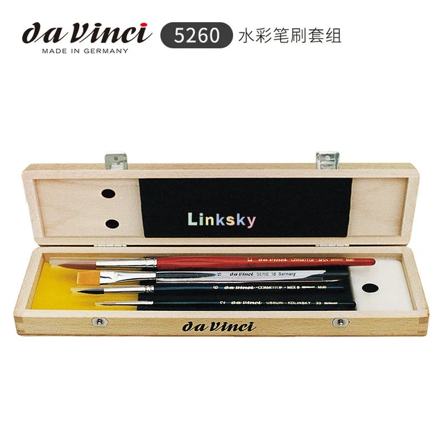 Da Vinci Watercolor Series 5260 Deluxe Paint Brush Set, Synthetic with Wooden Storage Box and Brush Soap, Multiple Sizes, 4 Brushes (series 18, 36