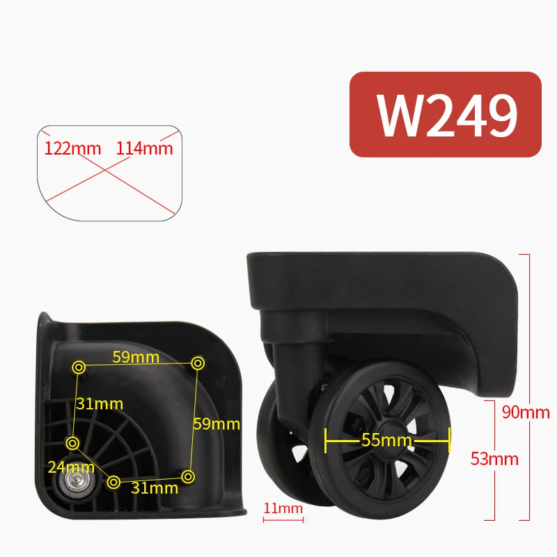 W249(2 Wheels)Black Чемодан для багажа, сменная сумка на колесиках, сумка для путешествий на колесиках, износостойкий 360 Спиннер для ремонта, чемодан, колесики - Цвет: W249(2 Wheels)Black