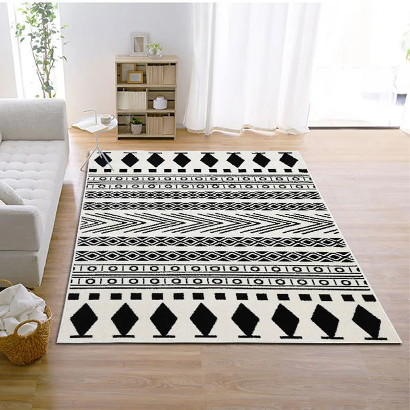 Modern Simple Living Room Bedroom Carpet Large Area Sofa Coffee Table Rug Black And White Geometric Floor Mat Polypropylene | Дом и сад