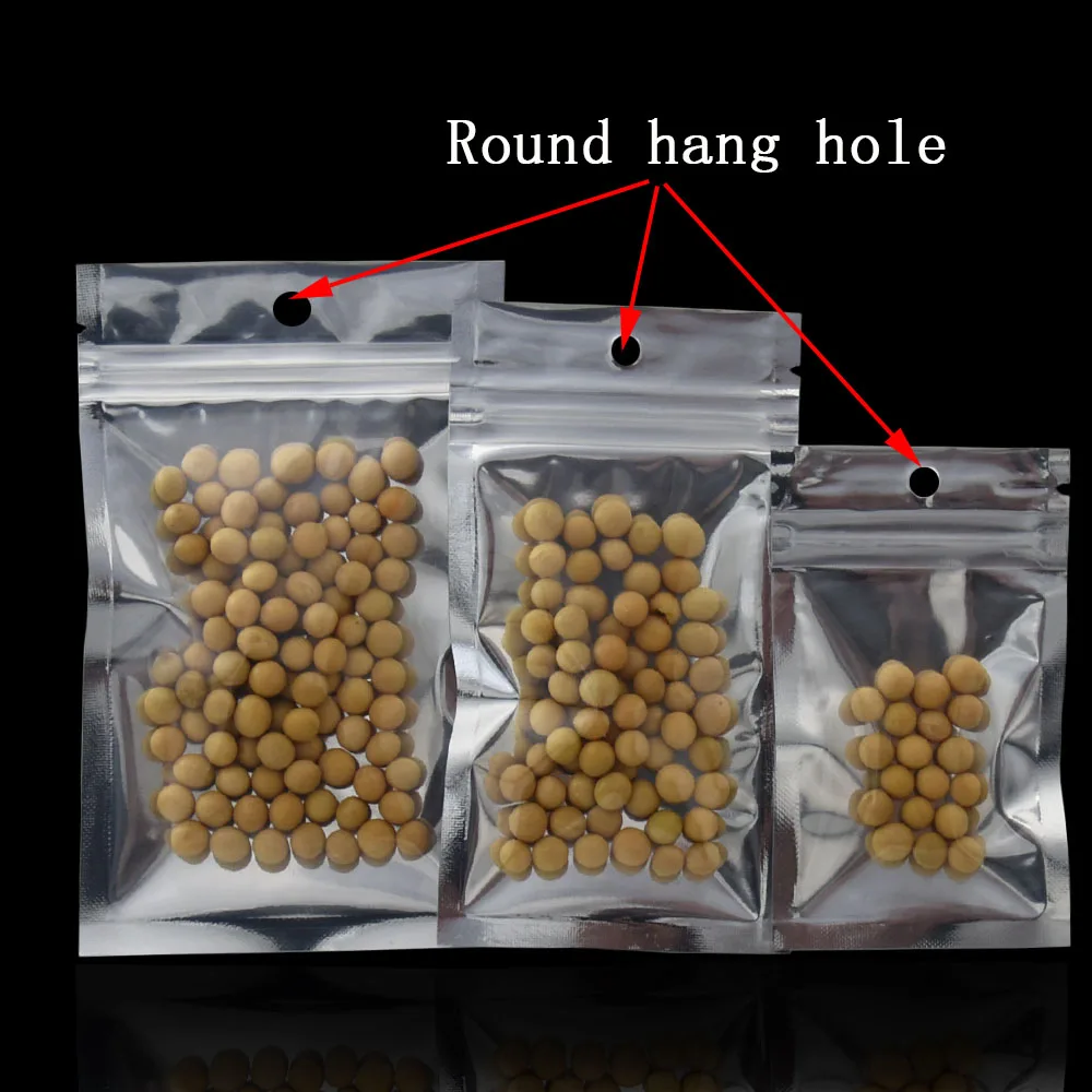 200PCS Clear Front Silver Aluminum Foil Bags Zip Lock Package Bag Food Grocery Mylar Ziplock Plastic Package Valve Bags 4