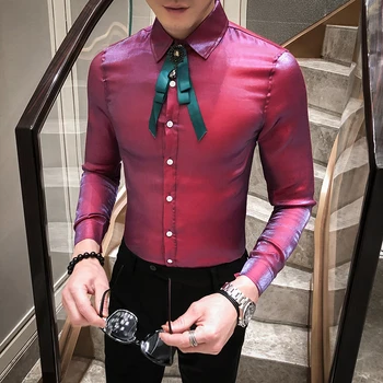 

Men Red Shirt Solid Shirt 2020 Spring Long Sleeve Dress Shirt Camisa Social Club Party Baroque Shirt Chemiise Homme Stretch