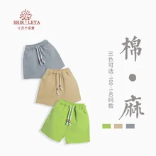 Летние шорты для маленьких мальчиков, Детские хлопковые льняные штаны, однотонные повседневные шорты