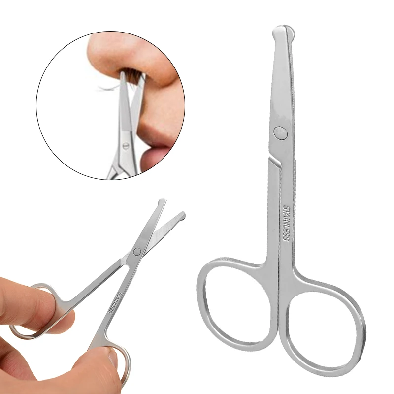 Mayitr 100% New 1pc 3.5" Stainless Steel  Mini Portable Curved Mustache Nose Ear Hair Remover Scissor Trimmer Safety Tips