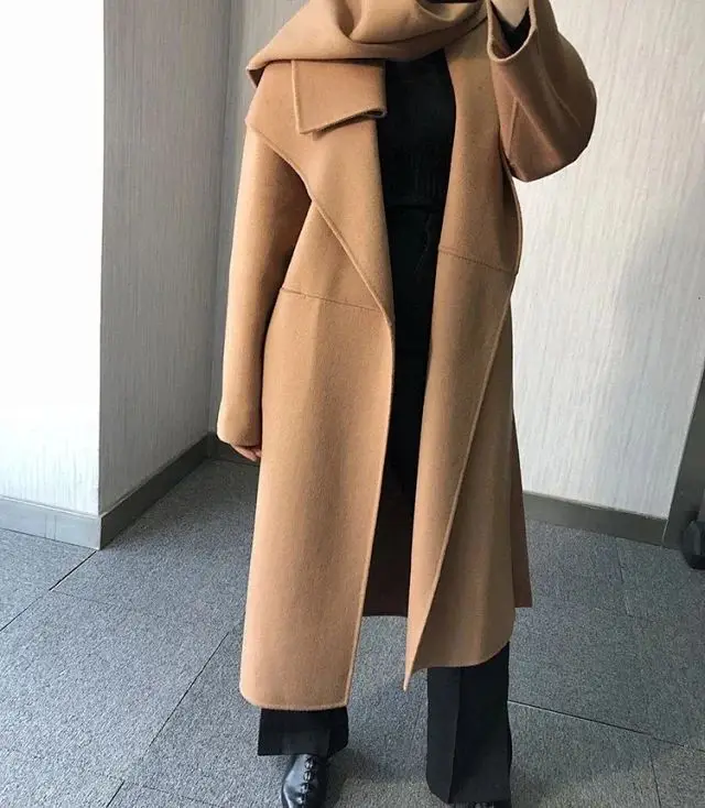 

Women Trench Nordic Wool Cashmere Double-faced Wool cashmere silhouette side slit Long Coat