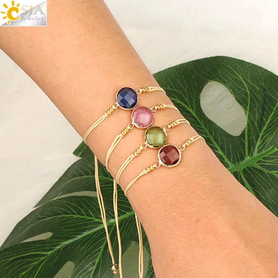 CSJA Braided Rope Chain Pendants Woven Bracelets Jewelry Round Crystal Beads Minimalist Women Charms Pulseras S503 | Украшения и