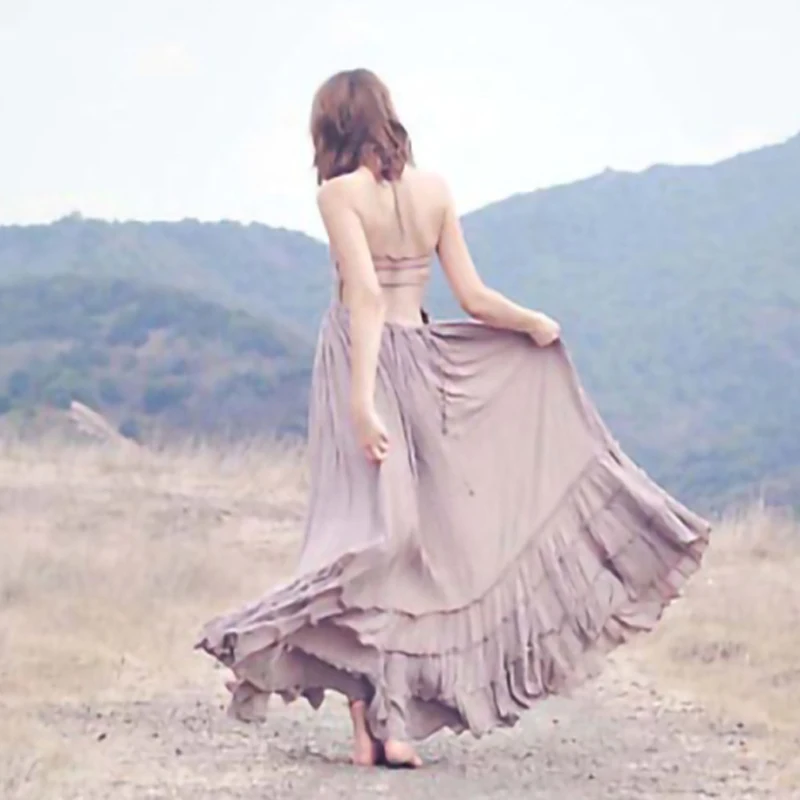 Boho шикарное длинное платье Холтер шифоновое женское без спинки безрукавные