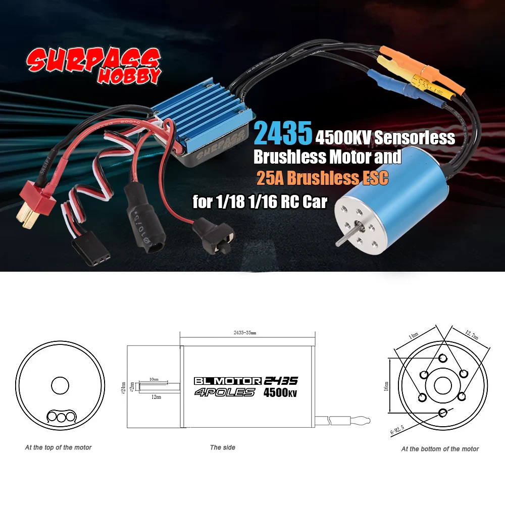 2435 4500KV 22A Бессенсорный бесщеточный двигатель и 25A бесщеточный ESC для 1/18 1/16 RC автозапчасти аксессуары