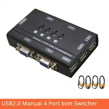 4 Port USB2.0 kvm Switcher Manual Control 4 PC Hosts by 1 Set of USB Keyboard Mouse and VGA Monitor Multi PC Manage Send Cables new kvm switch box usb 2 0 4 port keyboard video monitor vga kvm switch box and 4 cables for pc keyboard mouse high quality