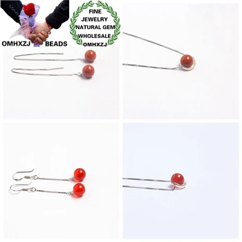 

OMHXZJ Wholesale ZB484 Fashion Woman Birthday Gift Natrual Fine Red Agate Bead 925 Sterling Silver Necklace+Earrings Jewelry Set