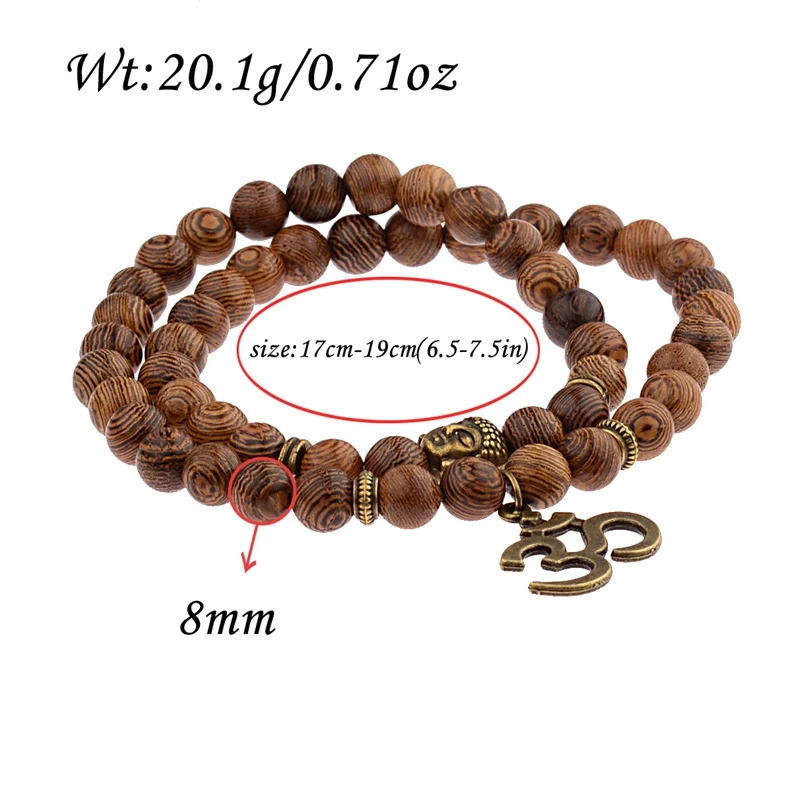 Multilayer Wood Beads Buddha Lotus OM Bracelet Tibetan Buddhist Mala Charm Rosary Bracelet - Image 2