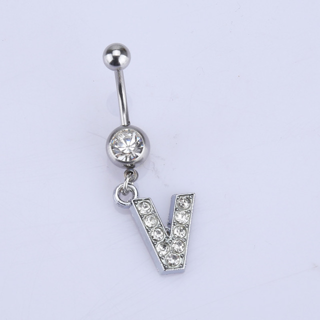 26 letter style Charming Body Piercing Crystal Rhinestone Inlaid Navel Belly Button Ring stainless steel jewelry