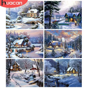 

HUACAN 5D DIY Diamond Painting Winter Diamond Embroidery Landscape Cross Stitch Mosaic House Needlework Handicrafts