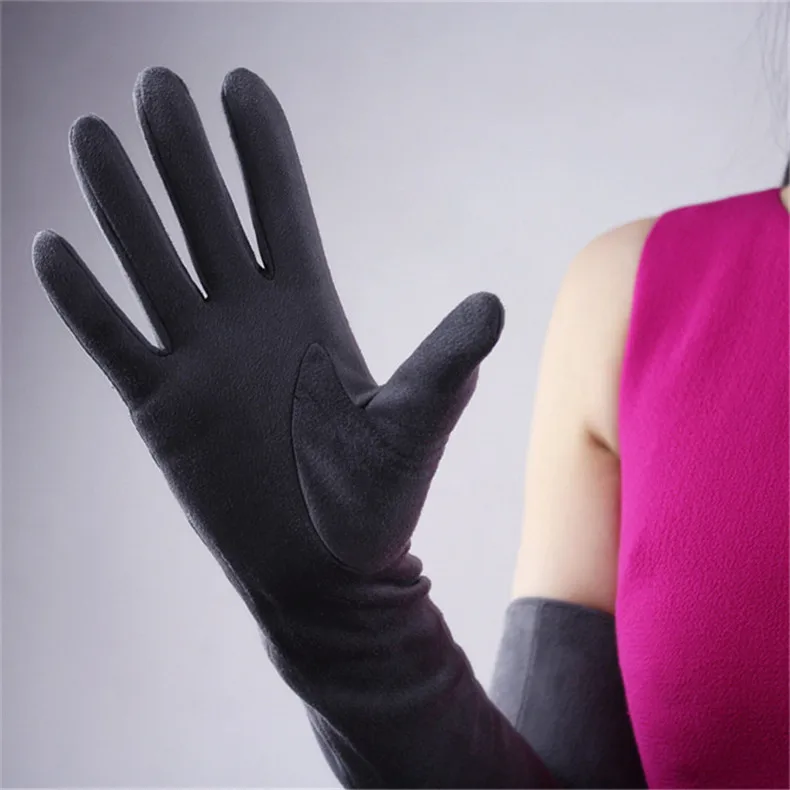 60cm Suede Leather Long Gloves Dark Grey Matte Scrub Suede Emulation Leather Sheepskin Female Models Free Shipping WJP13-60