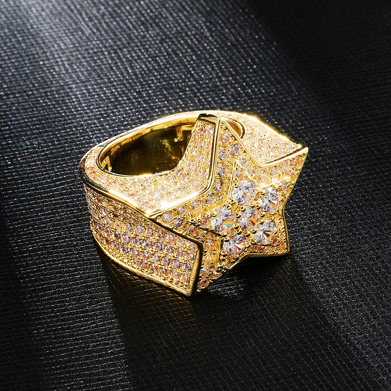 Хип хоп Полный CZ кубический циркон Шарм Iced Out Bling Tready Звезда медь циркон кольцо для мужчин женщин ювелирные изделия золото серебро