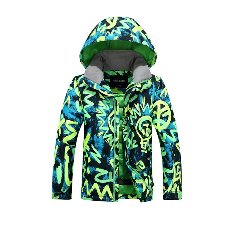 GSOU/зимние сноубордические куртки для мальчиков; уличная дышащая водонепроницаемая ветрозащитная Детская куртка для сноуборда; яркая Теплая Лыжная куртка - Цвет: green
