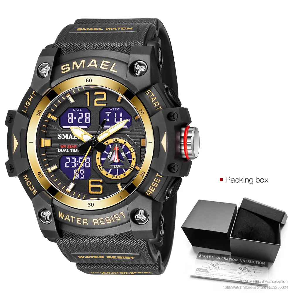 SMAEL Dual Time LED Display Watch for Men Military Sport Digital Watches Women Unisex Waterproof Auto Date Week Wristwatch 8007 