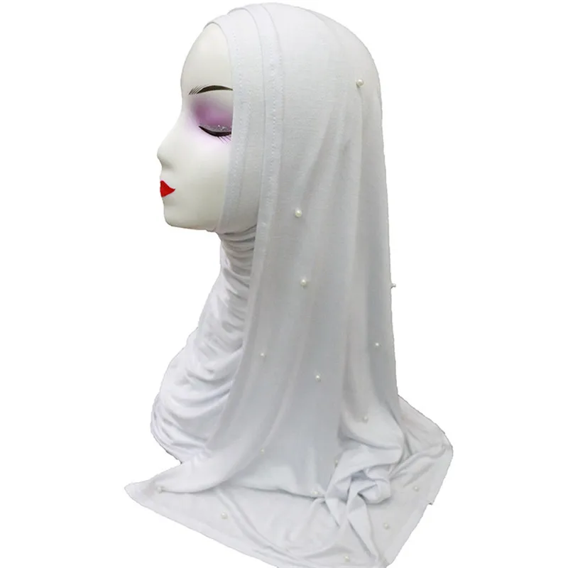 Мусульманский женский трикотаж хиджаб шарф femme Мягкий головной платок foulard femme musulman хиджаб с жемчугом soild хлопковый головной платок шарфы бисероплетенные шарфы - Цвет: 9