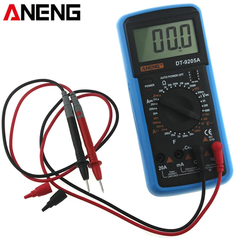 Aneng Digital Multímetro Backlight ac – dc Temperatura Amperímetro Voltímetro Tensão Corrente Ohm Tester Medidor Multimetro Dt9205a Lcd