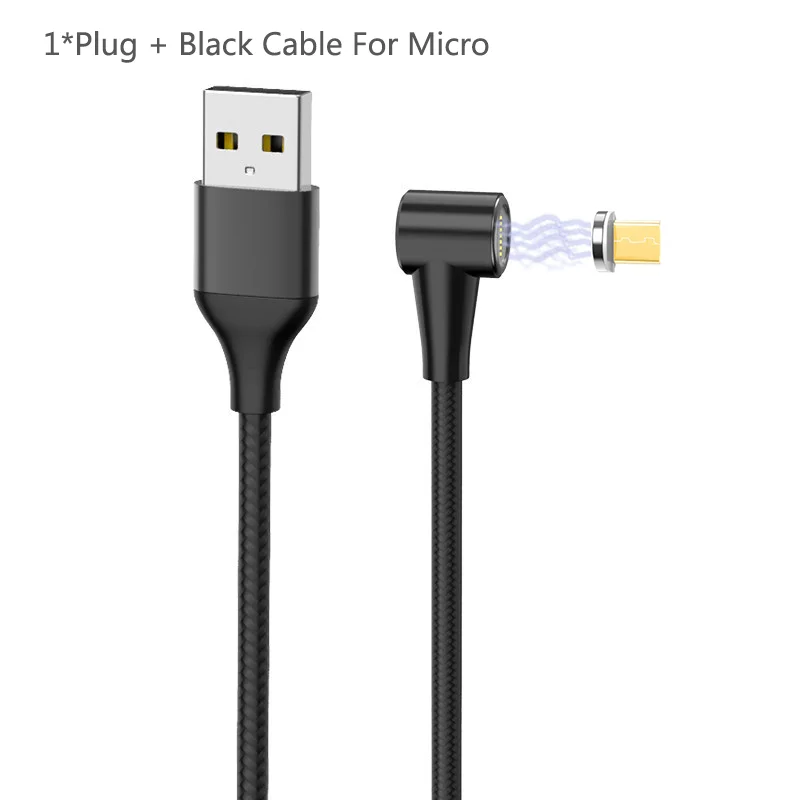 Магнитный кабель Micro USB кабель 90 DegreeType C Быстрая зарядка Кабо Для samsung S9 S10 huawei P30 P20 USB C Microusb кабель передачи данных C - Цвет: Black For Micro