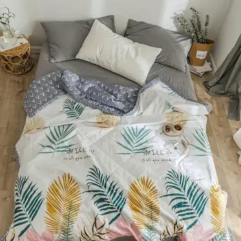 

34 New Leaves Nordic Style Air Condition Summer Quilt Comforter Twin Queen Blankets for Adults Kids Plaids Patchwork Bed Cover