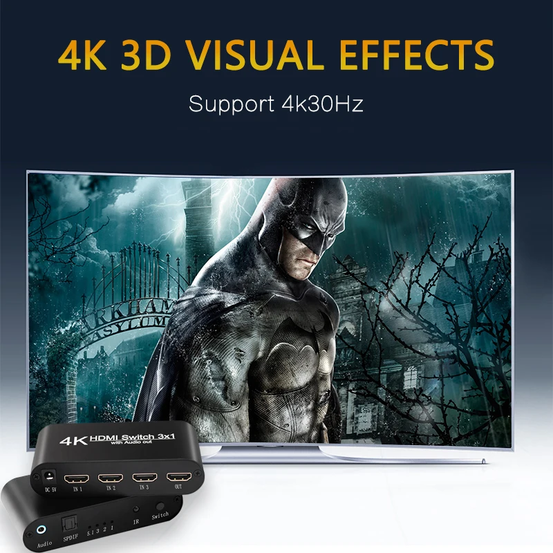  Hdmi Audio Extractor 3 × 1 Splitter Interruttore 4K Hd V1.4 3 in 1 Switcher Ottica Spdif Toslink 3.