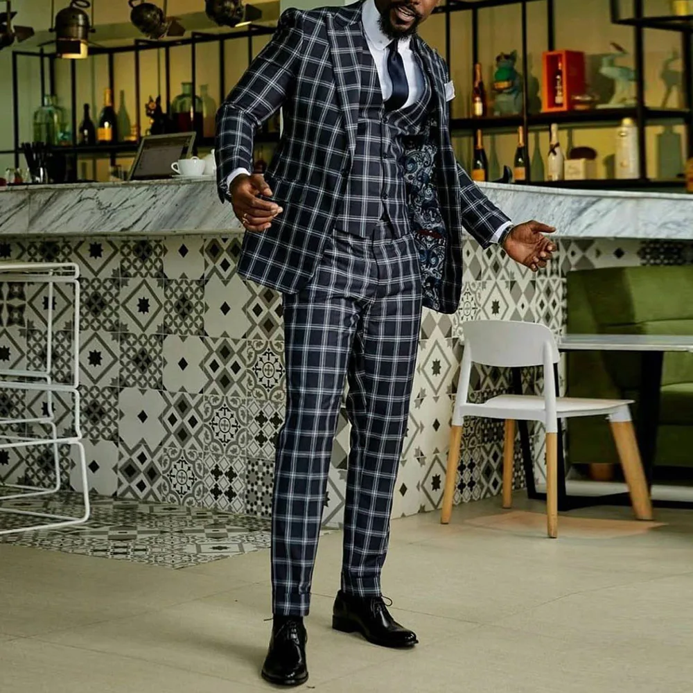 2021 Autumn Casual Men 2 Pieces Sets Blazer Long Pants Plaid Elegant Christmas Birthday Gingham Tracksuits Male Zip Up Suits | Мужская