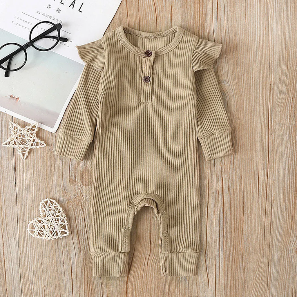 Autumn Baby Girls Rompers Solid Knitted Newborn Jumpsuits Brand Sleeveless Toddler Boys Overalls Children Clothes#ew