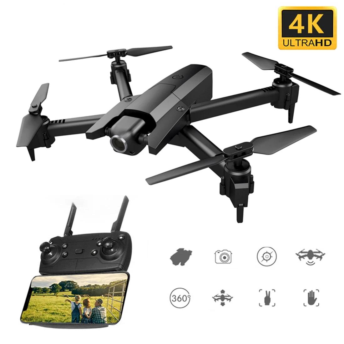 GW106 4K HD Двойная камера RC Quadcopter жесты фото видео оптический поток высота удержания складной Дрон-черный