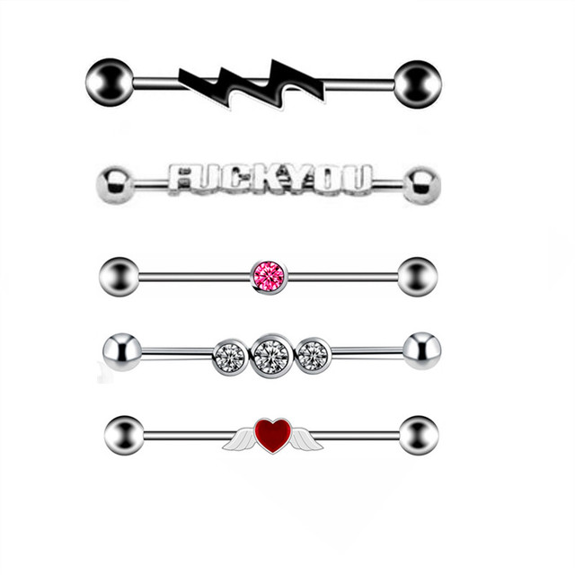 Steel Skull Gold Industrial Piercing Barbell Earring 14G Cross Ear Industrial Piercing Bar Lightning Pircing Cartilage