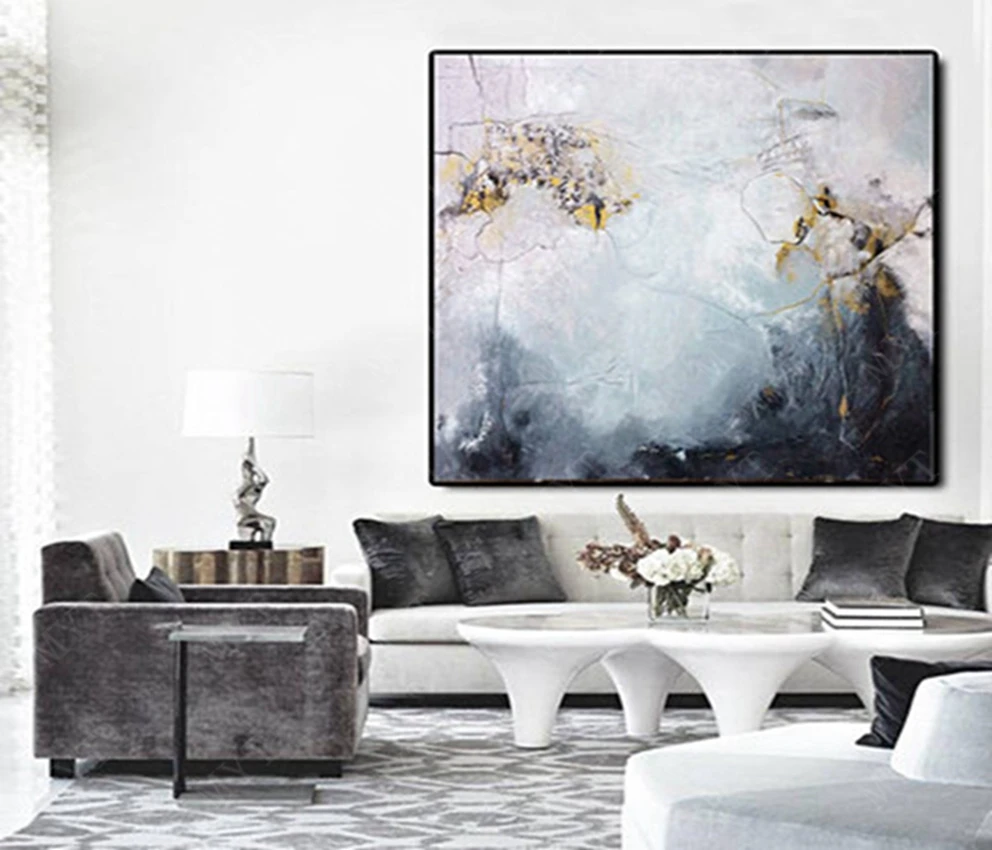 Hand-painted oil painting in the paint gray abstract picture of the modern oil painting living room decoration painting. Hand-painted oil painting in the paint gray abstract picture of the modern oil painting living room decoration painting.