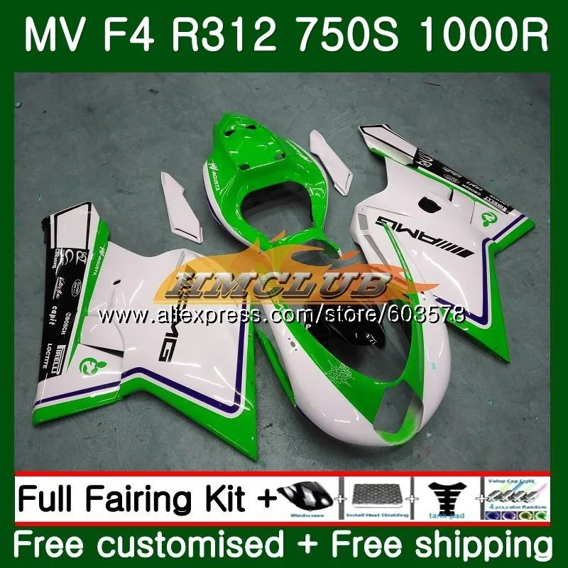 Корпус для MV Agusta F4 R312 750S 1000 R 750 1000CC 2005 2006 комплект 35CL. 75 1000R 312 1078 1+ 1 мА мВ F4 05 06 зеленого и белого цветов обтекатель
