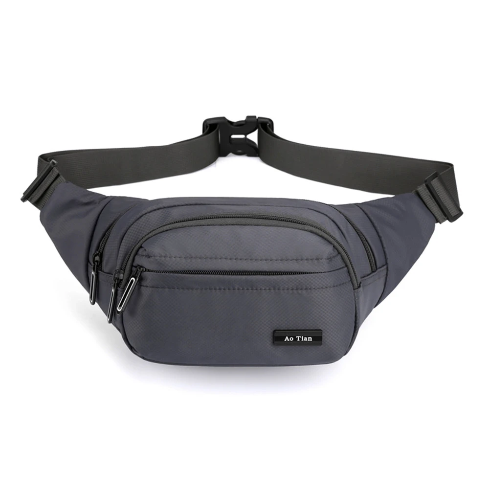 2020 Fashion Black Men Waist Bag Nylon Waterproof Zipper Messenger Bag