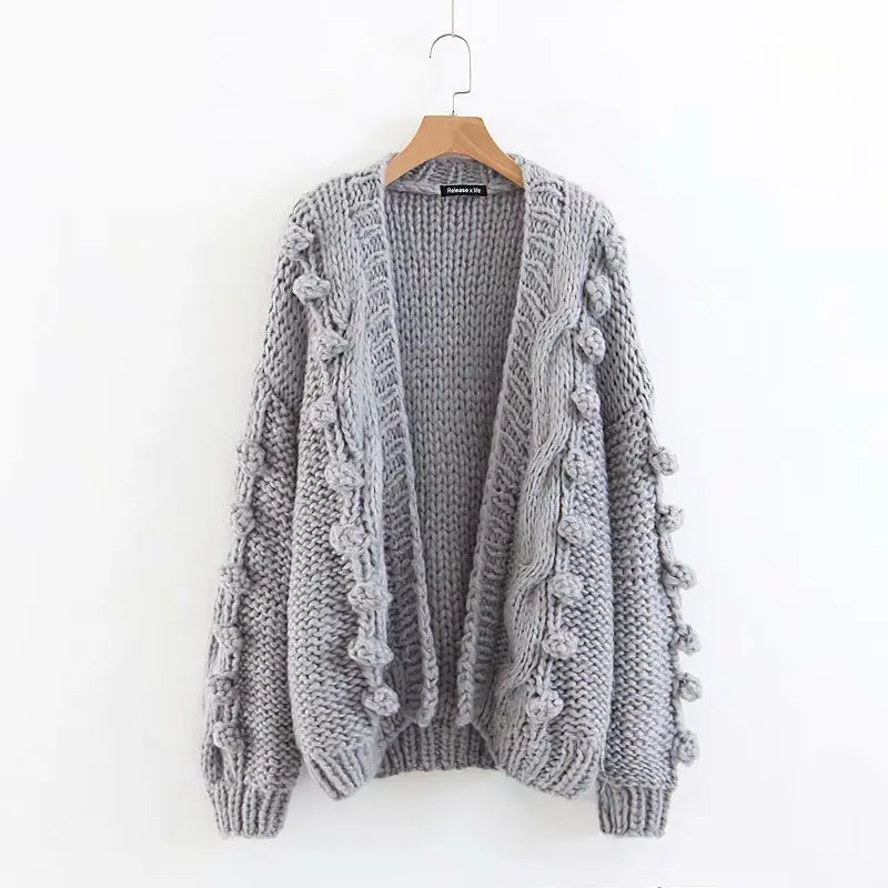 

Autumn And Winter New Style Europe And America Stereo Ball Handmade Sweater Cardigan Lantern Sleeve Laziness Sweater Coat Blouse