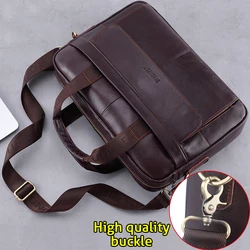 Piunlce Brand Men Real Leather Large Capacity Travel Briefcase Business 15.6