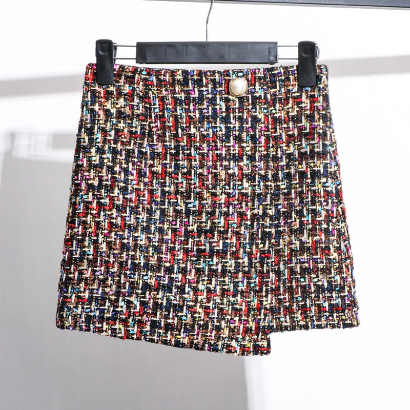 Твидовые клетчатые юбки женские зимние мини юбки карандаш шерстяные юбки корейские облегающие элегантные твидовые юбки с высокой талией винтажные V926