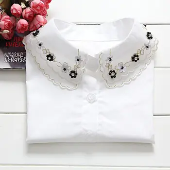 

Womens Rhinestone Flower Fake Collar Embroidered Sweater Detachable Half-Shirt K4UB