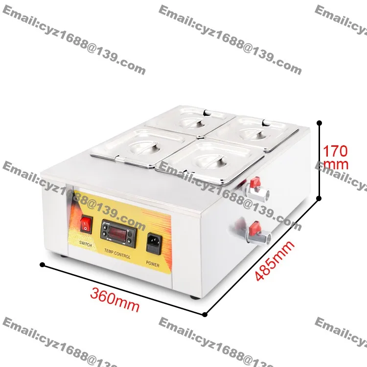 Коммерческих Применение 110 В 220 Электрический 4 горшок Bain Marie Шоколад плавильный котел теплые темперирующая машина