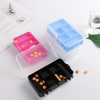 

4pcs Foldable Pill Case Double Layer Plastic Pill Case Plastic Pill Case Container 10 Lattices Pill Storage (Random Color)