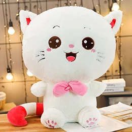 Happy bowknot pink Забавная мордашка» Плюшевый игровой комплекс для кошек мягкие котик розовый коричневые кошки шарф бантом колокол, украшенные цветами, смайликами, Животные сидя Подарочная Рождественская Кукла 60/80/100 см - Цвет: Happy bowknot pink