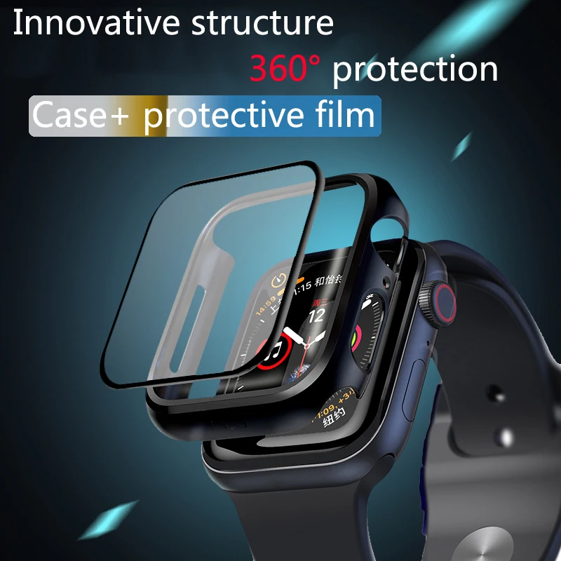 Чехол + Защитная пленка для Apple watch band 44 мм 40 42 38 Гидрогелевая корпус 360 защита iwatch 4 3