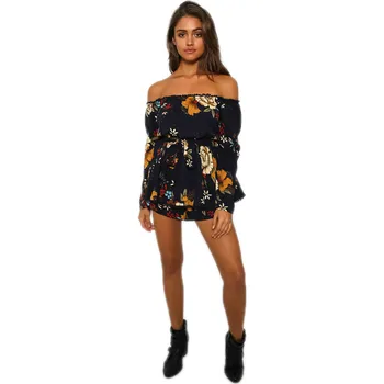 

Bohemian holiday beach velvet bodysuit with long sleeved printed floral pattern bodysuits tutine donna a belt