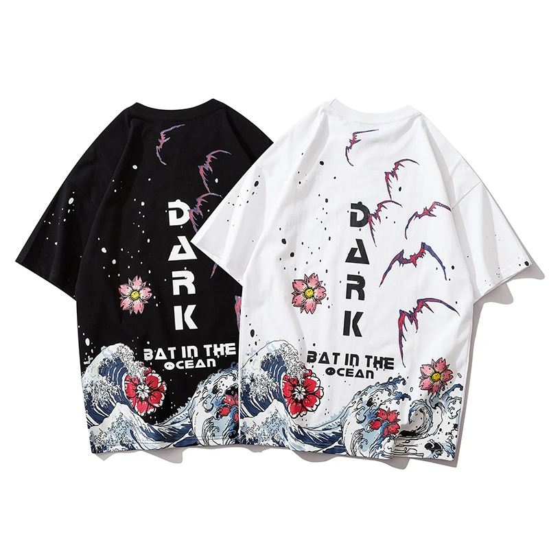 

BAT IN THE OCEAN Chinese Style Print T Shirt Men and Women Harajuku Short Sleeve Loose Casual Hip Hop Oversize Man's Tshirt