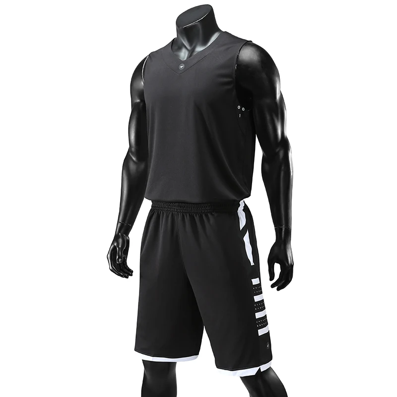 Мужские костюмы баскетбольные на заказ DIY Униформа Спортивная тренировочная Джерси баскетбольные наборы быстросохнущие без рукавов Спортивные топы+ шорты - Цвет: black