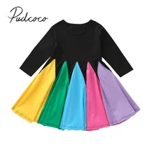 Весенне-осенняя одежда для малышей, радужные платья с длинными рукавами для маленьких девочек на осень и зиму, разноцветное платье с длинными рукавами, 12 мес.-5 лет