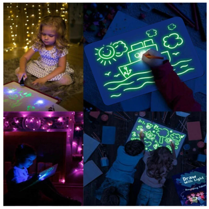 

A5 LED Luminous Drawing Board Graffiti Doodle Drawing Tablet Magic Draw With Light Fun And Developing Toy Kids Xmas Gift 2020