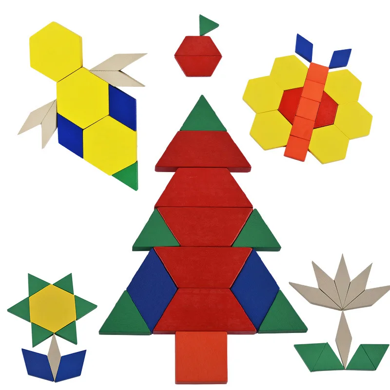 

Wooden Colorful Geometry Building Blocks Puzzle Children'S Educational Montessori Teaching Aids Toy