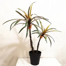 

70cm 2 Heads Artificial Desktop Potted Tropical Realistic Fake Plants Plastic Indoor Palm Tree Bonsai Hotel Office Home Decor