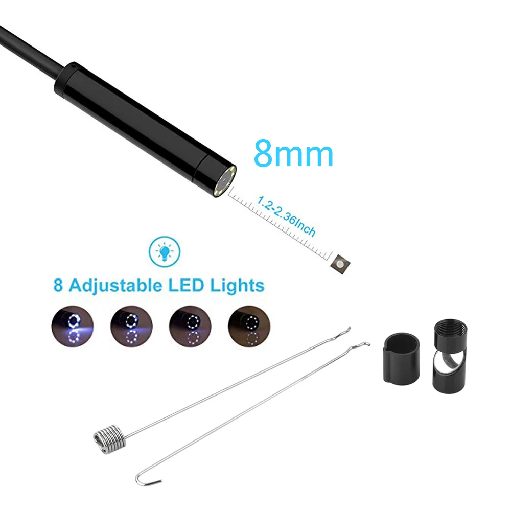 8 мм объектив 1 м/2 м/5 м/10 м жесткий кабель Android USB эндоскоп камера Led Light Borescopes камера для ПК Android телефон